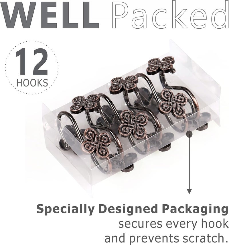Popkozzi Bronze Decorative Shower Curtain Hooks: Oil Rubbed Rustproof Metal Rings for Shower Curtain Rod - Rustic Vintage Flower Clover Shaped Shower Curtain Hooks Hangers for Bathroom - Set of 12 - Image 5